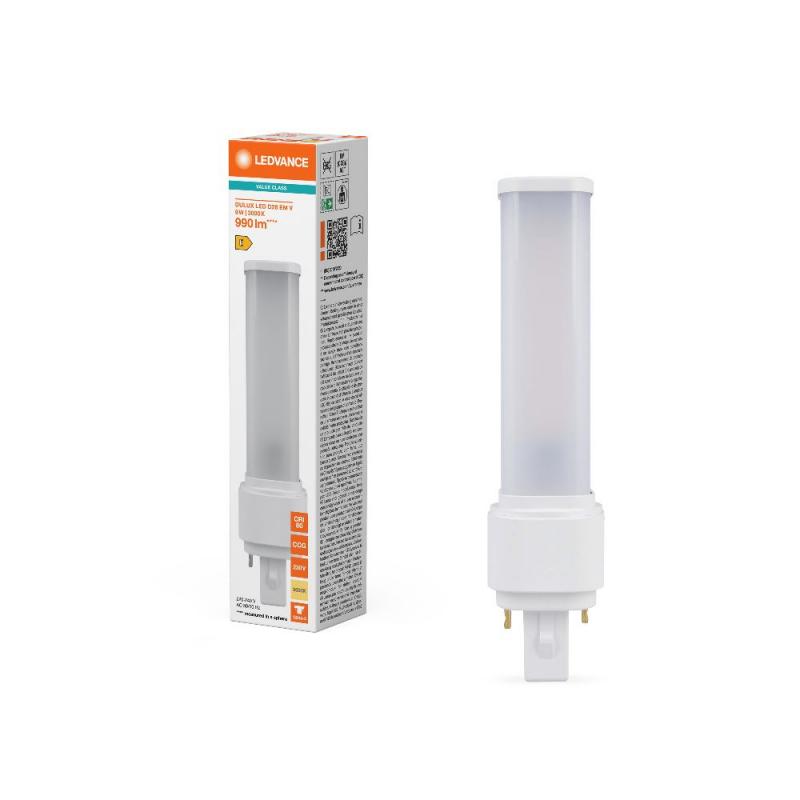 Ledvance DULUX D26 LED Kompaktlampe 2Pin G24d-3 3000K warmweißes Licht EM & AC für KVG/VVG 9W wie 26W